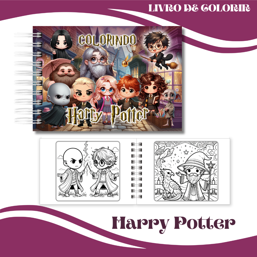 Livro de Colorir Harry Potter Coloring Books Bobbie Goods Kawaii Capa ...