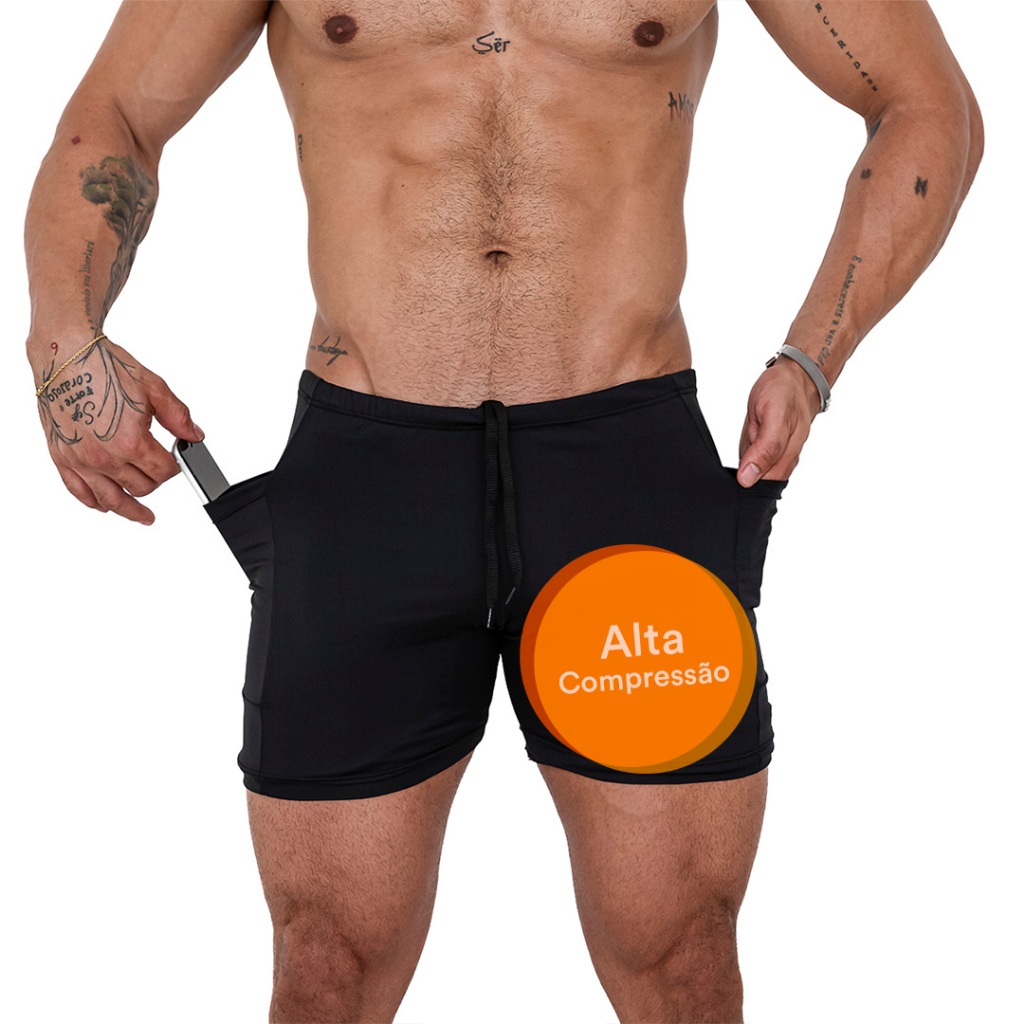 Bermuda Térmica Masculina Segunda Pele Short De Compressão com Bolso ...