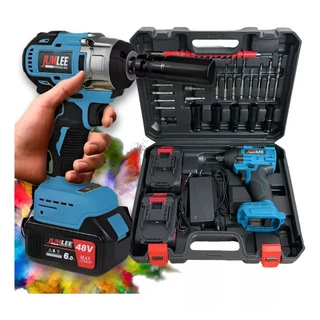 Chave De Impacto Parafusadeira Furadeira 2 Baterias 48v com Soquetes Maleta