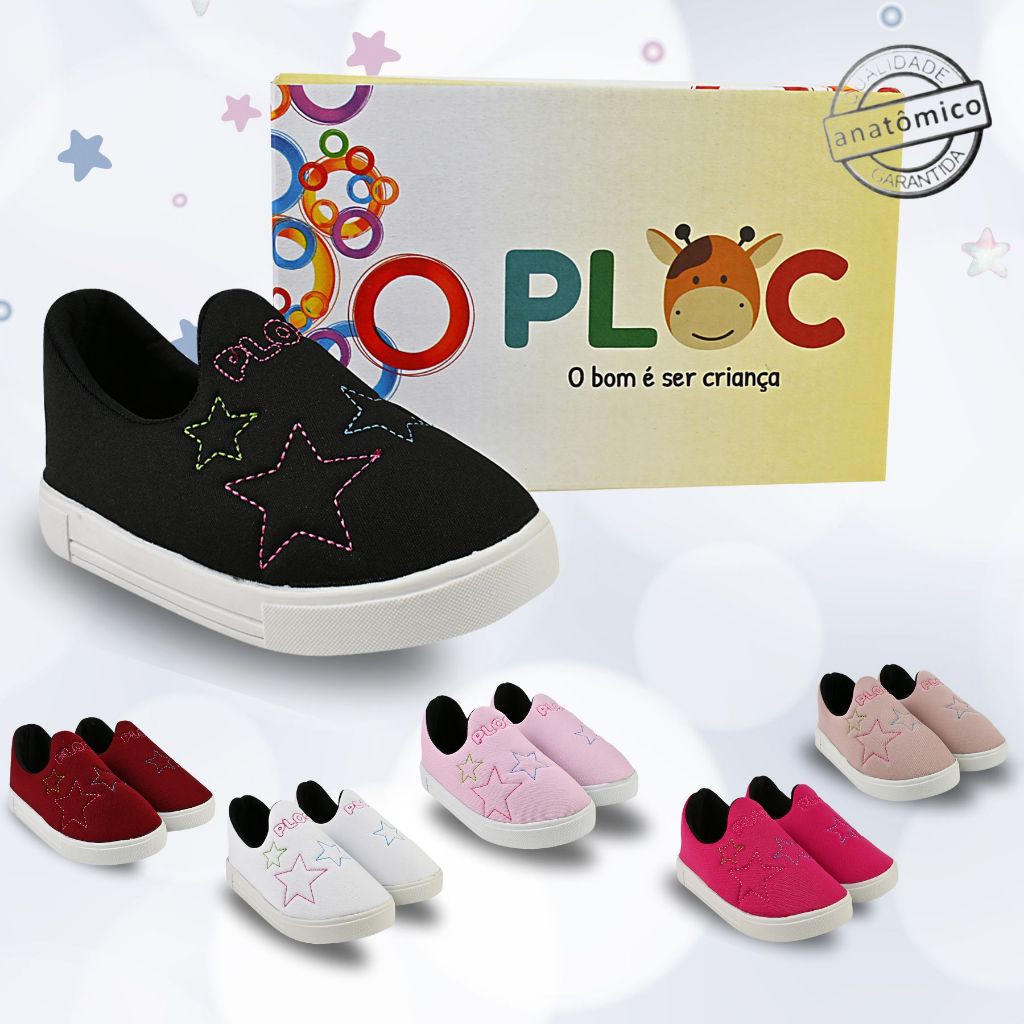 Tênis infantil Ploc Estrelinha Casual Menina Anatômico - Sola Flat ...