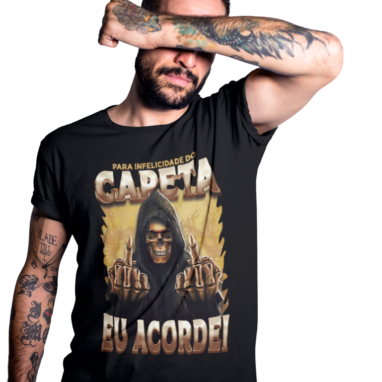 Camiseta Meme Para Infelicidade do Capeta eu Acordei, Camisa 100% Algodão, Camisa com envio imediato ate 24h.