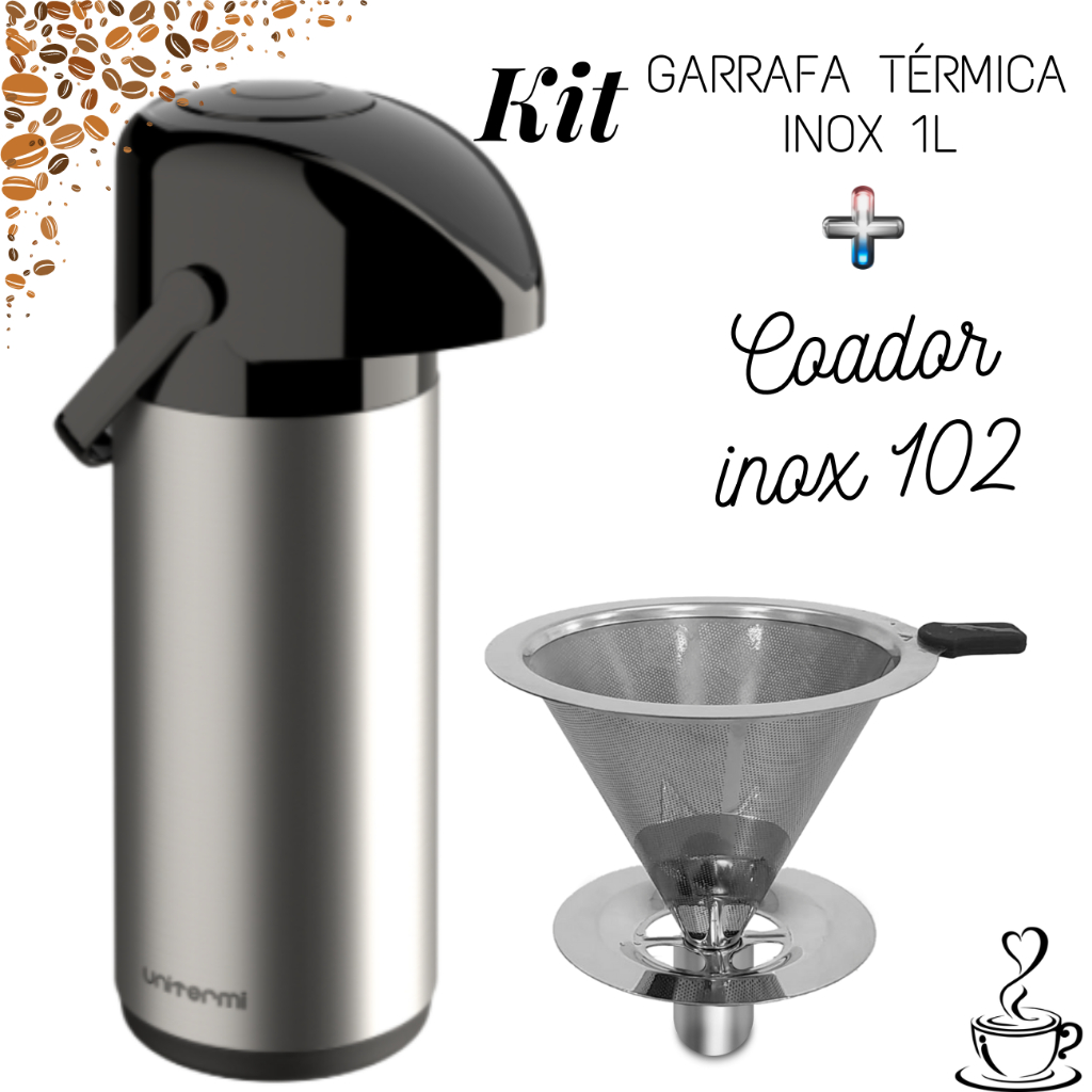 Kit Garrafa térmica 1 Litro Inox Verona + Coador Inox Tamanho 102 ...