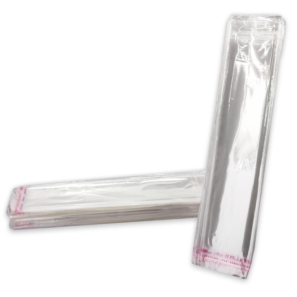 100 Unidades Saquinho Transparente com cola Tamanho 5,5x20 cm Com Furo