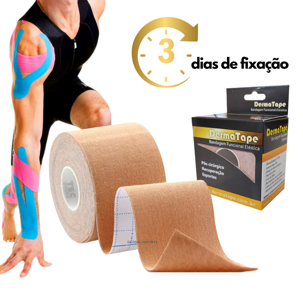 Bandagem Elástica Adesiva Dermatape 5 Metros Kinesio Muay Thay Boxe ...