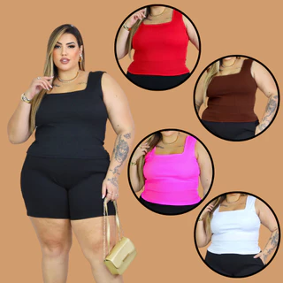 Blusa Regata Regatinha Decote Quadrado Plus Size Veste 44 ao 52 Ribana Moda Feminina Tendência Verão