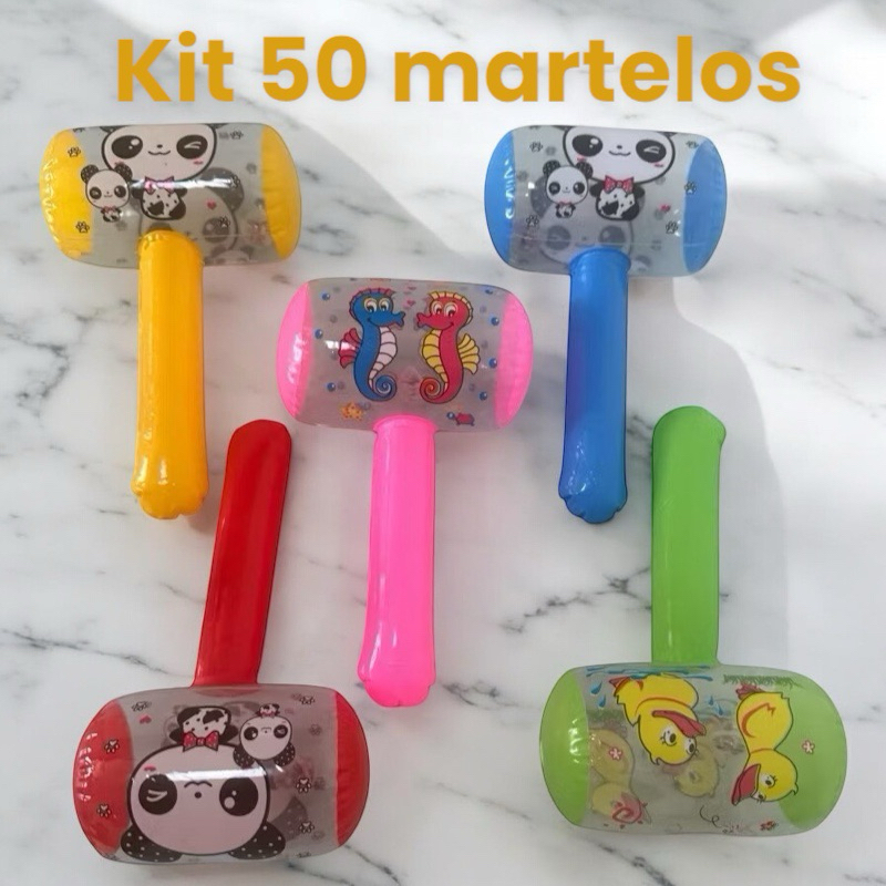 kit 50 unidades Martelo Pequeno Inflável boia 22 cm Com Sino e luz ...