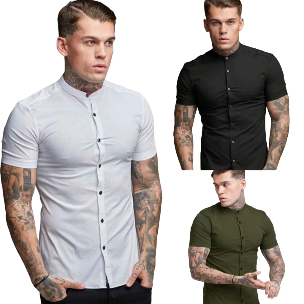Camisa social masculina manga curta de Viscose Gola Padre