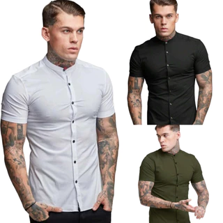 Camisa social masculina manga curta de Viscose Gola Padre