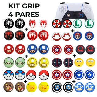 Kit 4 Pares 8 unidades de Grip Silicone Estampado Botão Ps3 Ps4 Ps5 Xbox 360 Xbox One Xbox Series S/X Wii Switch Pro