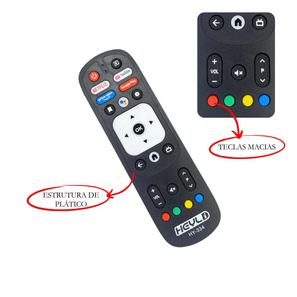 Controle remoto Vizzion para TV Smart / YOUTUBE, PRIME VIDEO, GOOGLE PLAY, NETFLIX / HY-334