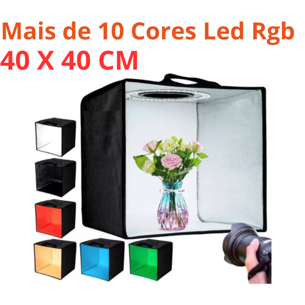 Mini Estúdio Portátil 40 x40 Fotográfico Luz Led Rgb Light Box Dobrável ...
