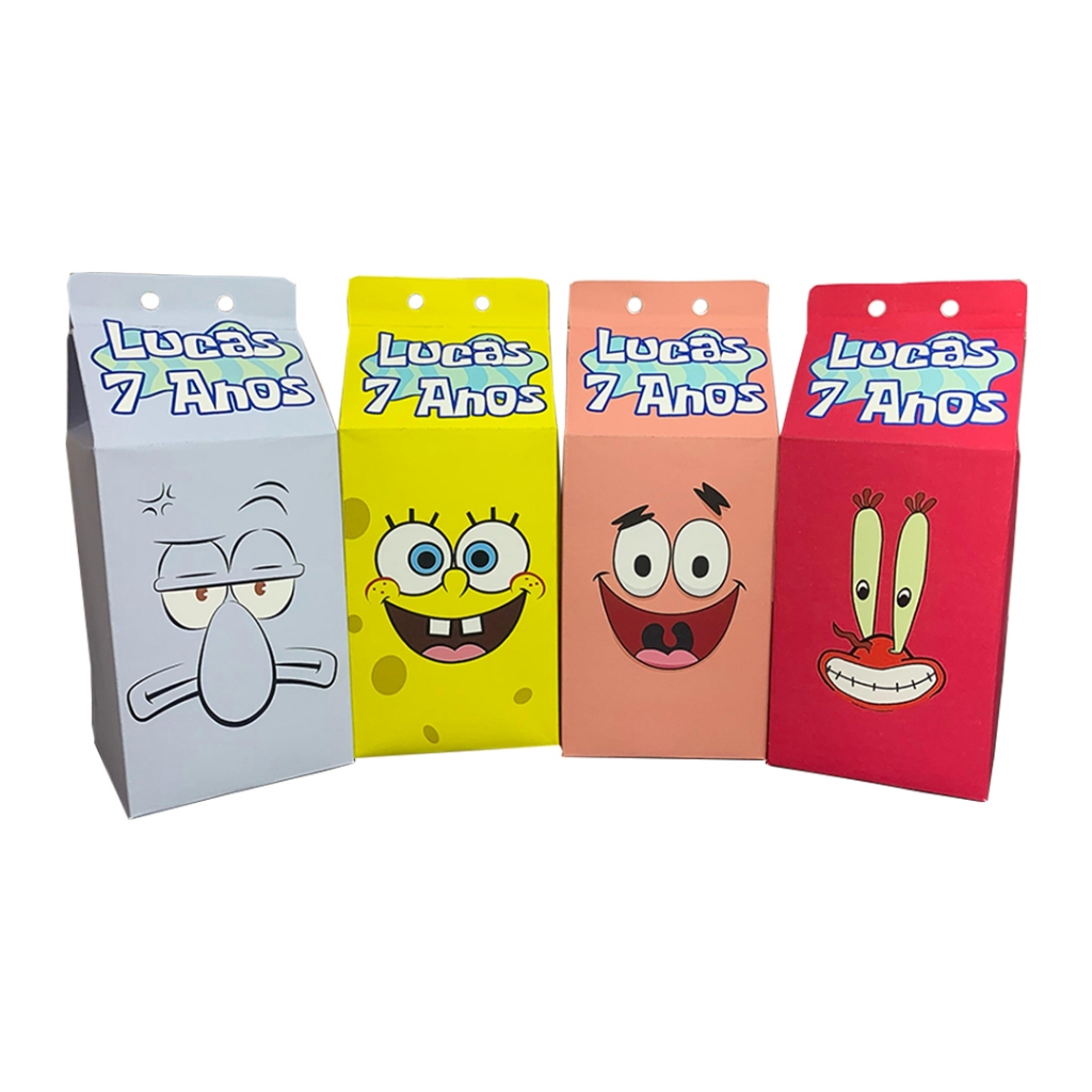 Caixinhas Bob Esponja Personagens Milk Personalizadas Para Festas de Aniversario Doces e Balas