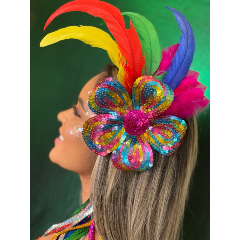 Presilha de Cabelo Acessorio Carnaval Flor Lantejoula Colorida | Shopee ...