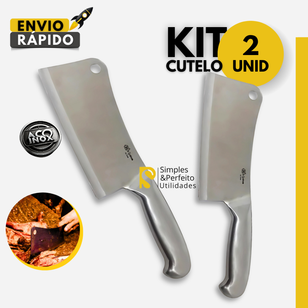 Kit 2 Cutelos Profissionais Aço Inox Inteiriço 28cm para Açougue ...