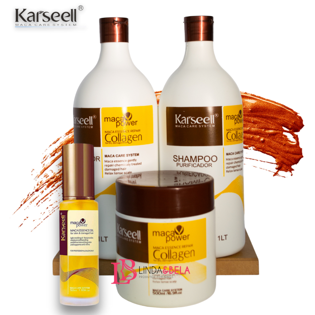 Kit Shampoo Condicionador Karseell Purificador 1L Máscara Hidratação 500g Óleo Reparador 60ml