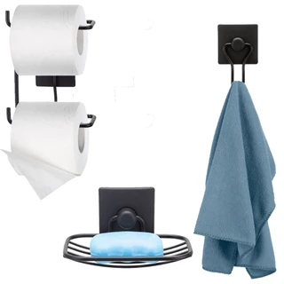 Kit 3 Pecas Acessorios Banheiro Gancho Papeleira Saboneteira Sem Furo Fixação 3m Preto Arthi em Oferta na Shopee