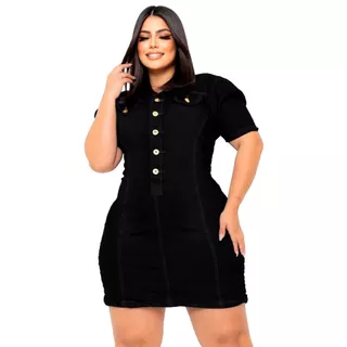 Vestido Plus Size Curto Feminino com Mangas Bufantes e Lycra