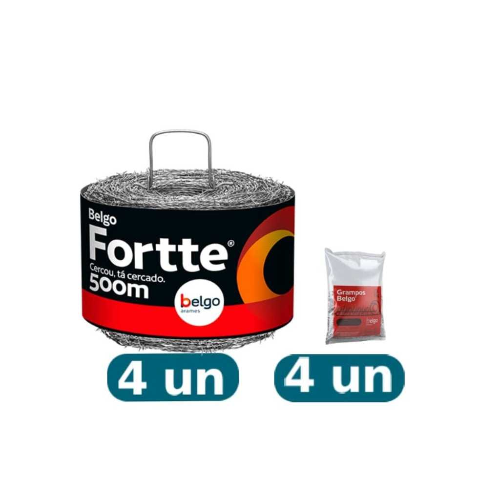 Kit Cerca | 4 Rolos Arame Fortte 500m + 4 Pacotes Grampo 1 KG ...