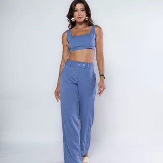 Conjunto Feminino Cropped e Calça Casual Alfaiataria Elegante