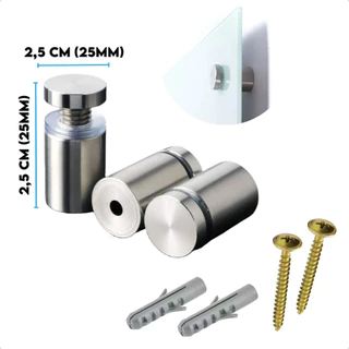 Kit Prolongadores Espaçadores Inox Cores 25x25mm + Parafusos Para Acrílico, Vidro, Painel, Espelho