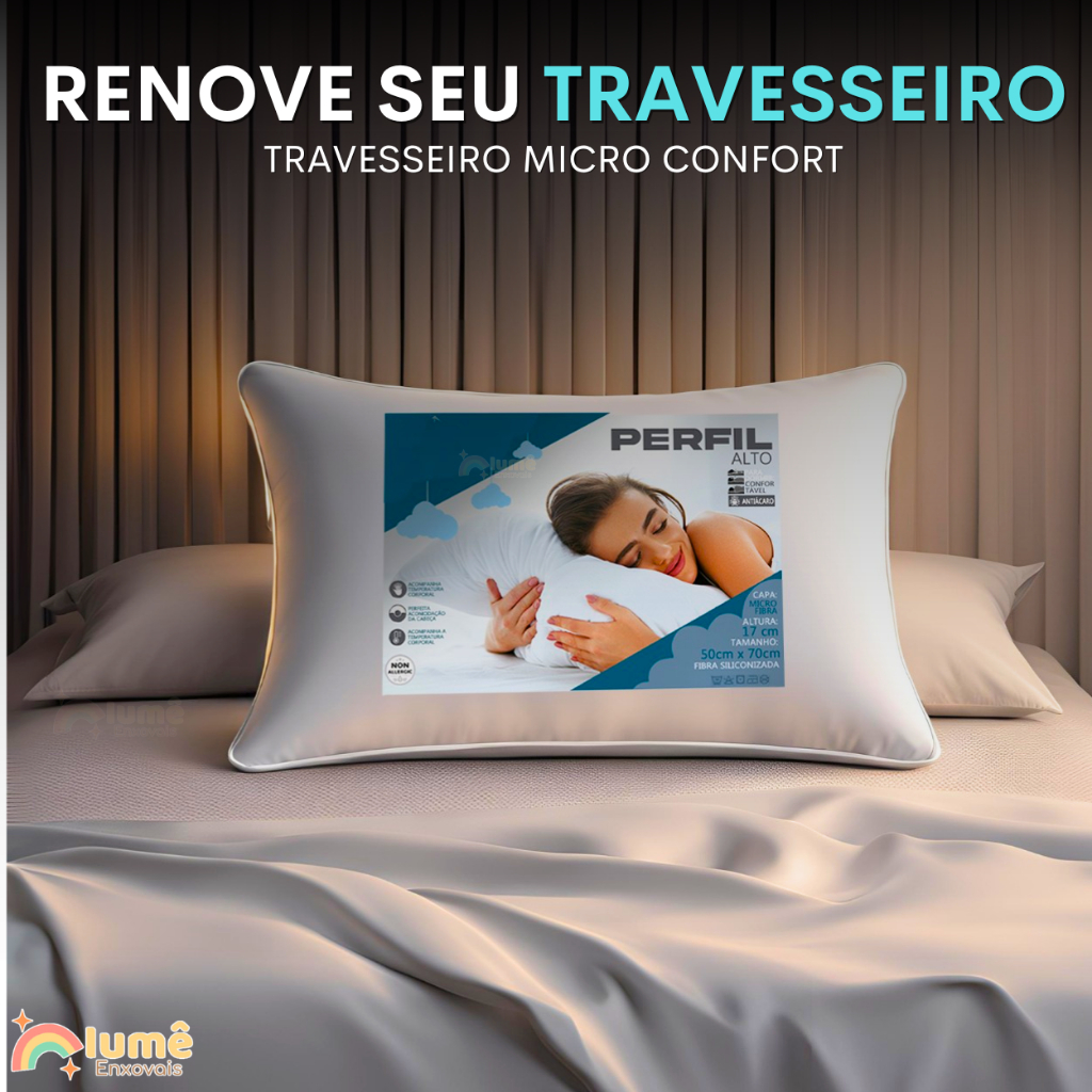 Travesseiro Perfil Baixo Extra Macio 70x50 tecido 100% Micro Premium ...