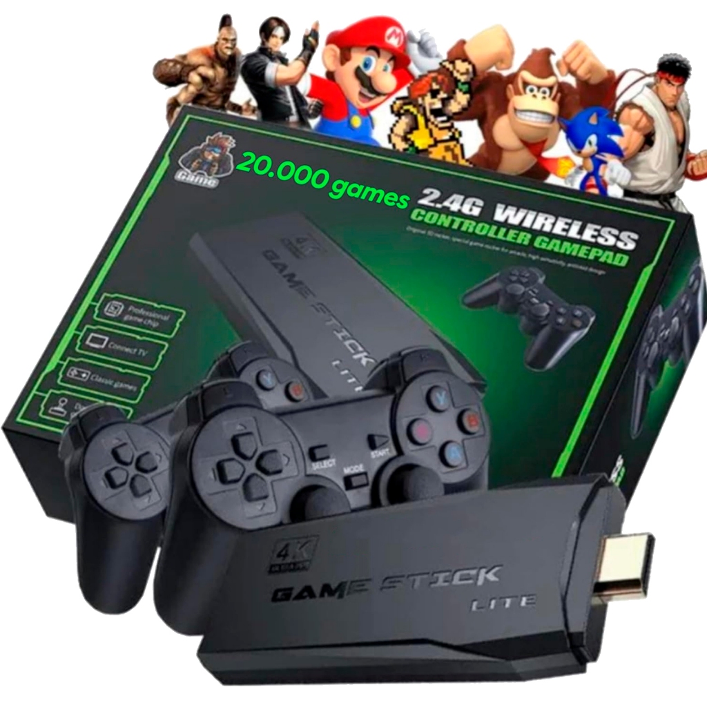 Videogame Stick 4K 64gb 2 Controles Sem Fio Console Portatil Jogos Retro Antigo