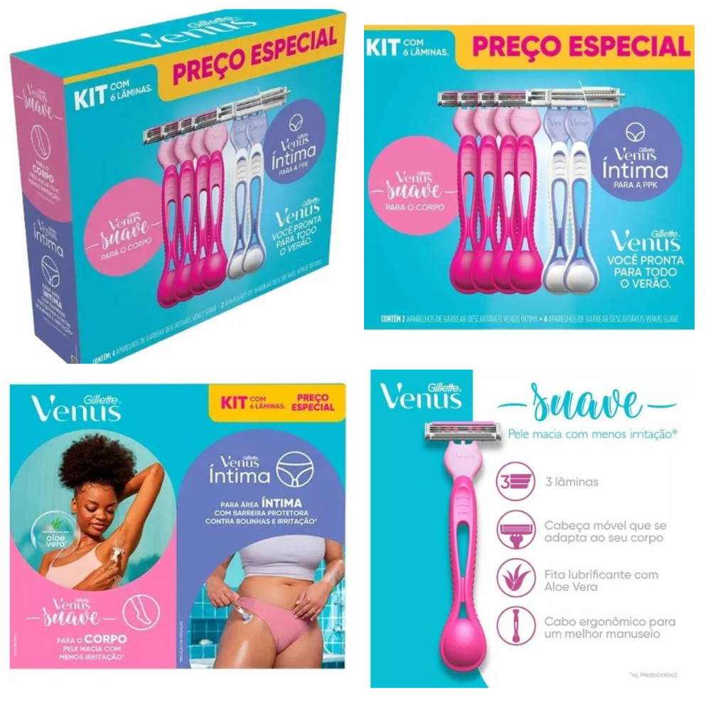 Kit Gillette Venus 4 Aparelhos Venus Suave + 2 Venus Íntima | Shopee Brasil