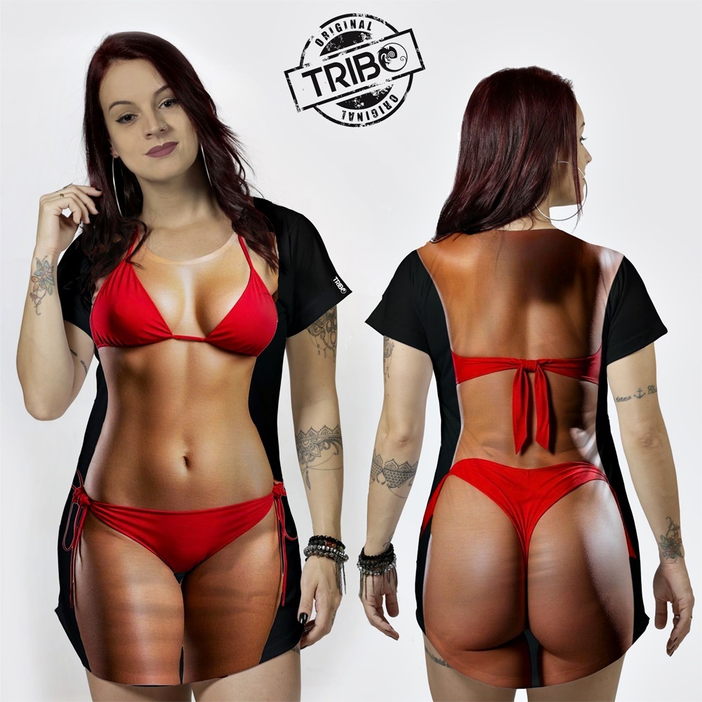 Vestido Camiseta ou Kit corpo sarado estilo biquíni festa réveillon P ao G2 (Escolha seu tecido)