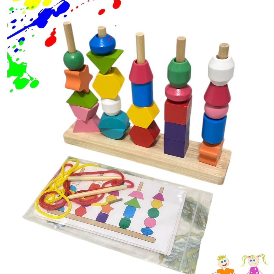 brinquedo educativo +3 anos com 20 peças e base e corda para criança ...