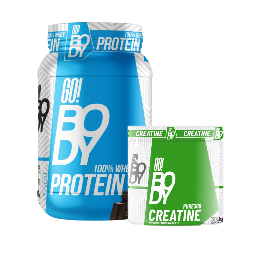 Kit Whey Protein 100% Pure 900g Go Body + Creatina Sabor Whey Importado ...