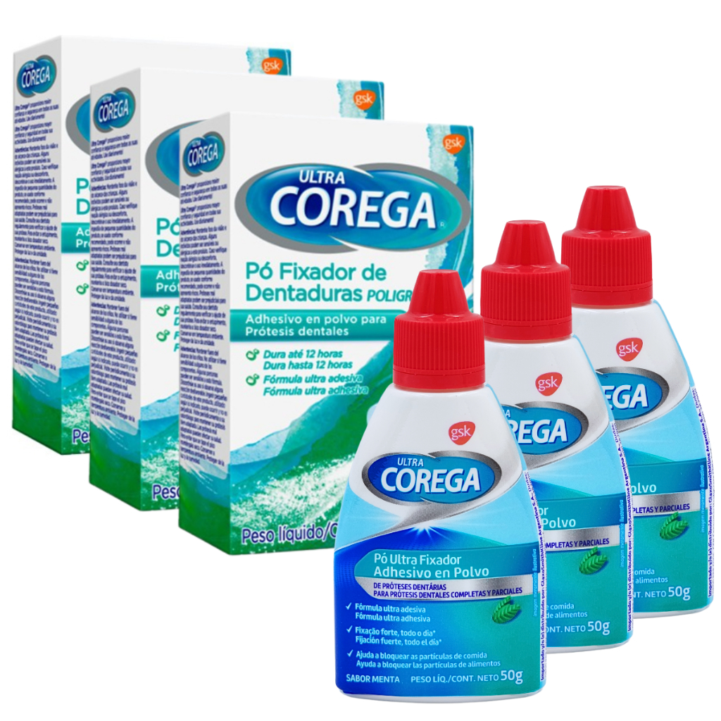 Kit Fixador Dentaduras Ultra Corega Pó 50g 12hrs Melhor Preço | Shopee ...