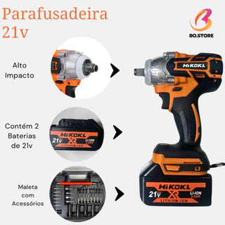 Kit Parafusadeira Furadeira Chave de Impacto 21v 2 Baterias Com Maleta de Itens Acessorios