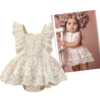 Romper bege rendado luxo menina bebê Newborn Mesversário Ensaio Fotográfico Look Social Batizado em Oferta na Shopee