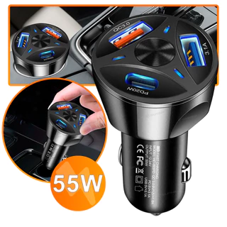 Carregador Veicular Turbo USB 3.0 USB-c USB 3.1A Carregamento Rapido 55w em Oferta na Shopee