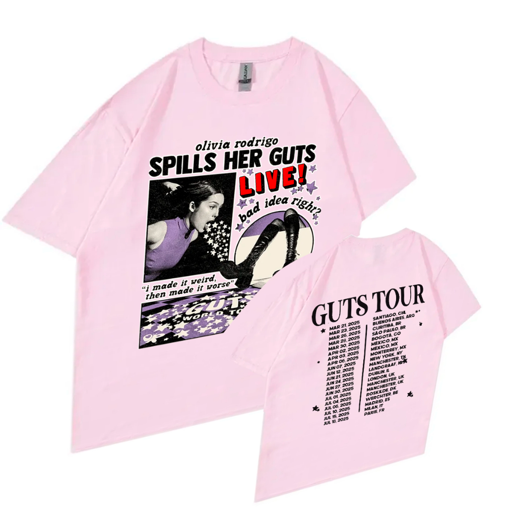 Camiseta Estilosa Olivia Rodrigo World Tour Guts Datas Atualizadas