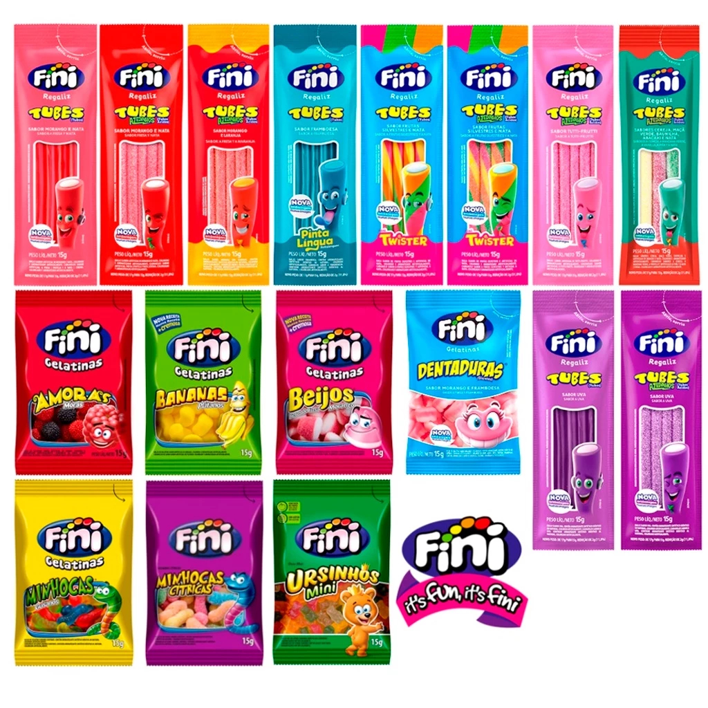 Kit C/60un Balas Fini Sabores Variados Balas de Gelatinas Tubes ...