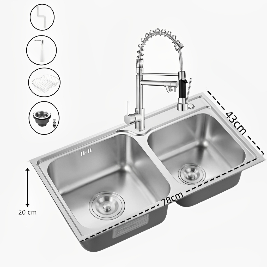 Kit Cuba Dupla Aço Inox Gourmet Torneira Monocomando