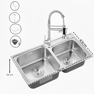 Kit Cuba Dupla Aço Inox Gourmet Torneira Monocomando