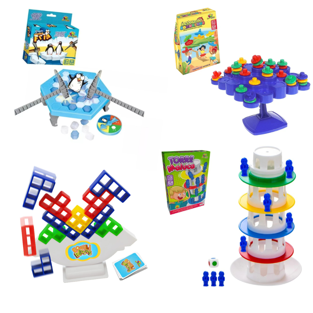 kit com 4 jogos em família Jogo interativo infantis equilibrio cartas ...