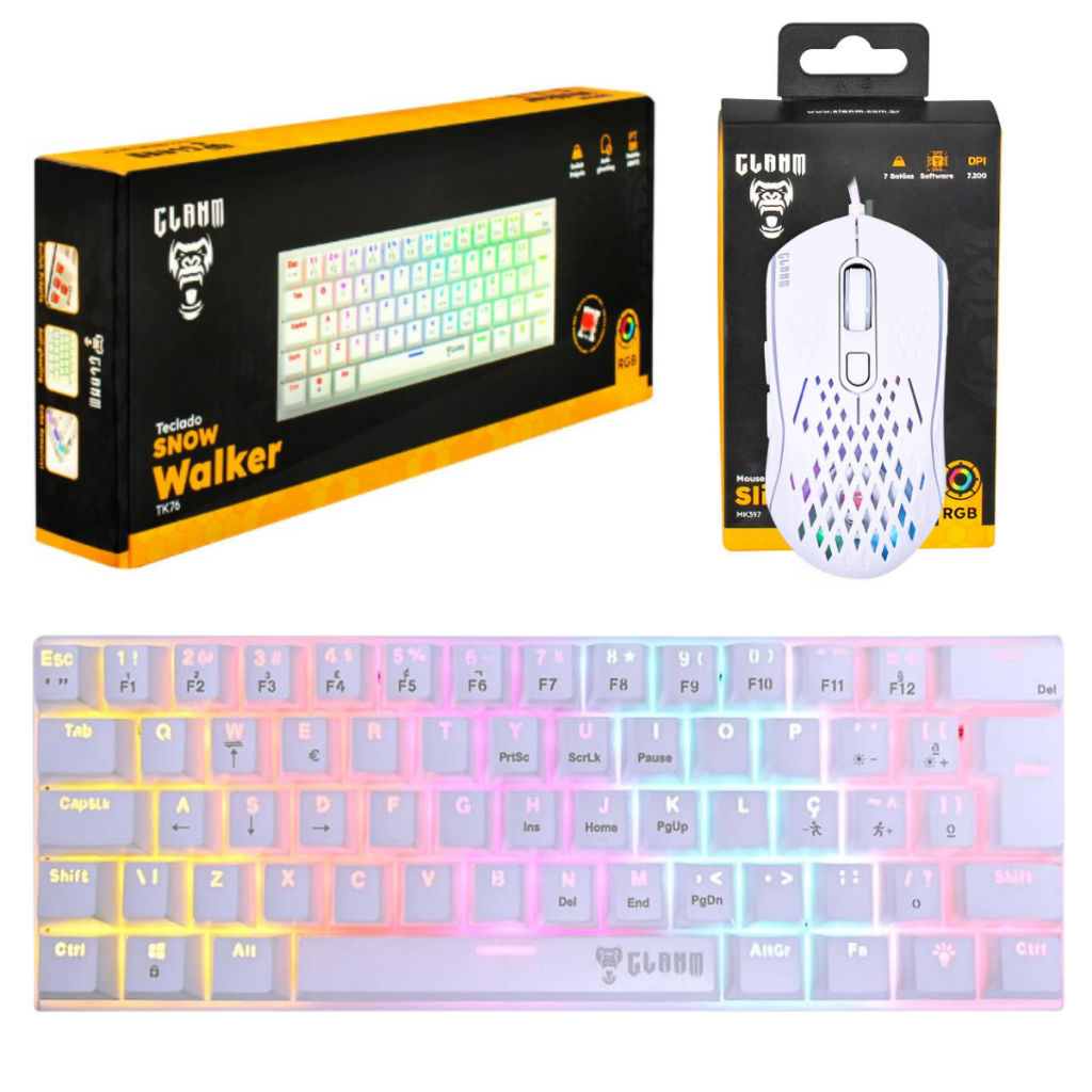 Teclado Gamer Snow 60% Switch Red Mecânico RGB + Mouse Slits Branco ...