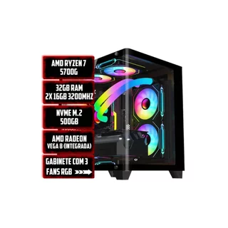 PC Gamer AMD Ryzen 7 5700G, 32GB DDR4, SSD NVMe 500GB, Fonte 600W, Gabinete RGB 3 Fans Aquario