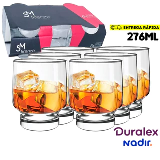 Jogo 6 Copos Firenze 275ML Rocks Vidro Suco Whiskey Refrigerante Sobremesas Vidro Transparente Nadir