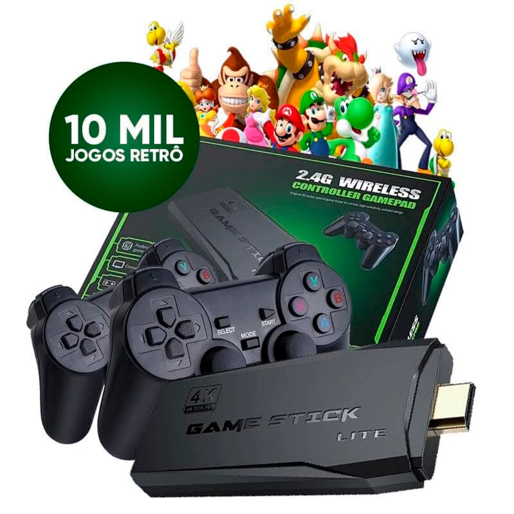 Video game Stick 10mil 2 Controles Sem Fio Console Original Portatil Jogos Retro Antigo
