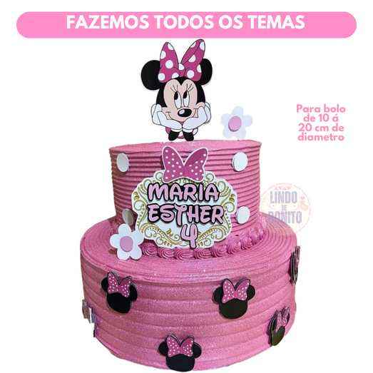 TOPO DE BOLO MINNIE ROSA - FAZEMOS TODOS OS TEMAS