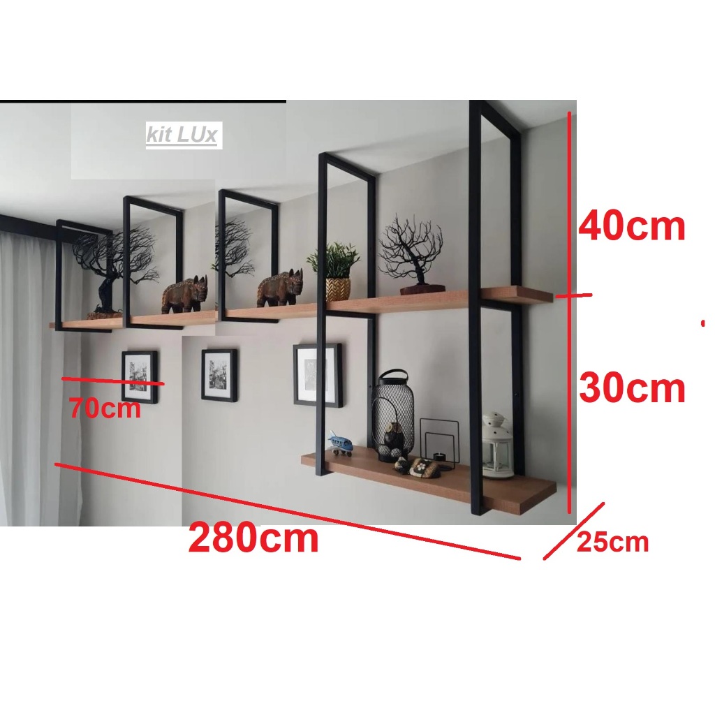 Kit Prateleira Industrial Lux Completo - Amadeirado