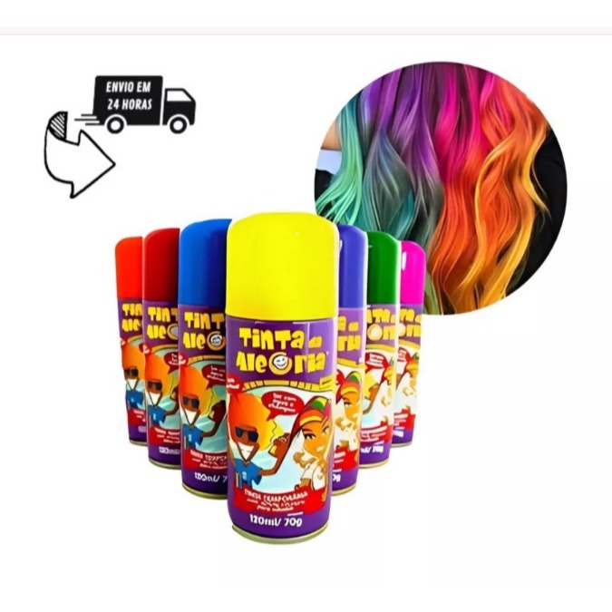 Tinta da Alegria p/ Cabelos Temporária Spray Cabelo Maluco Carnaval ...