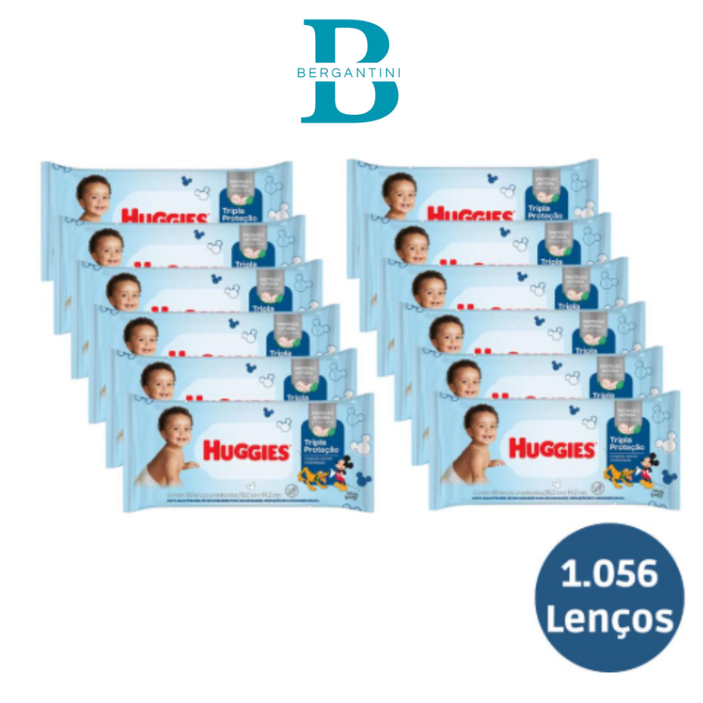 Kit 12 Pacotes de Lenços Umedecidos Huggies com 88 Unidades