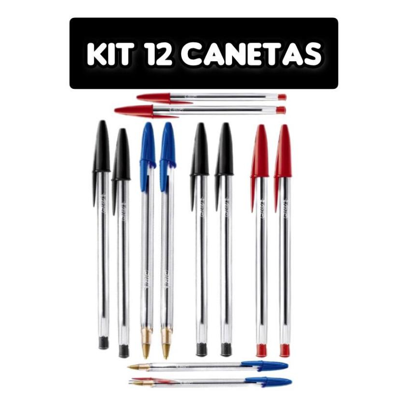 Kit 12 Caneta Bic Azul Preto e Vermelha Canetas Volta as Aulas Escola ...