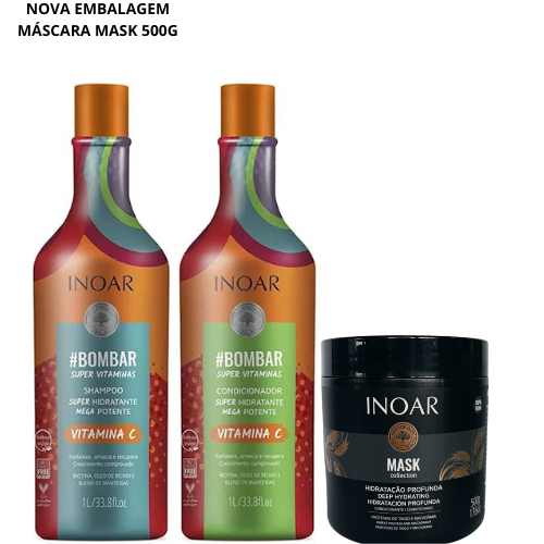 Kit Inoar Shampoo 1L/Condicionador 1L #Bombar + Mask Collection 500G ...