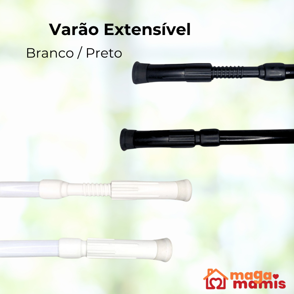 Varão Extensivo Ajustável 45cm até 1,50mt Bastão Extensivel Box Banheiro Suporte Extensor Preto Branco